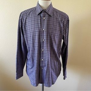 David Donahue Men’s Purple Plaid Long Sleeve Shirt Size XL